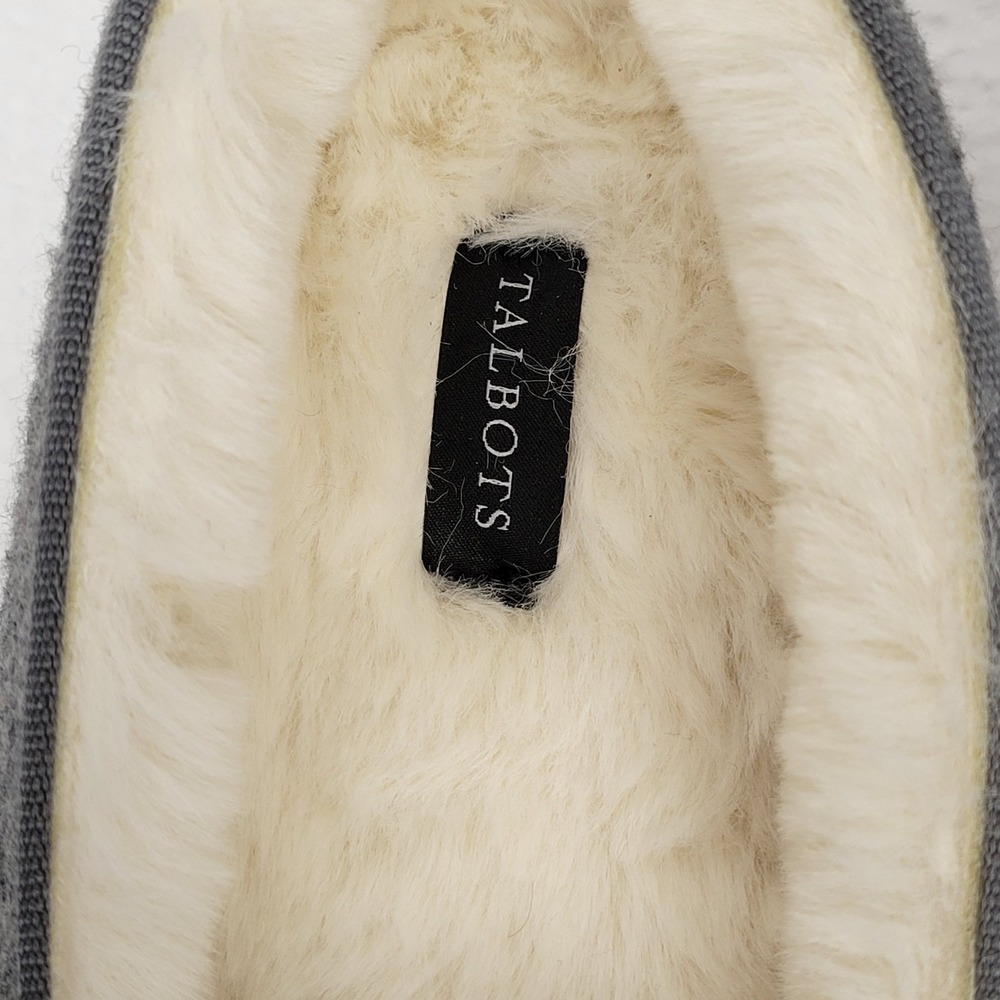 Talbots Fireside Embroidered Penguin Slippers Gray Womens 8 Wool Faux Fur - Picture 5 of 8